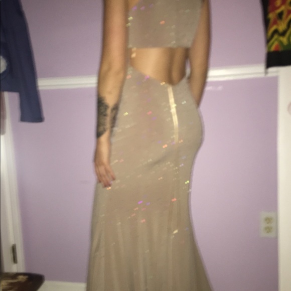 Tan Jeweled Jovani Prom Dress - Picture 5 of 5